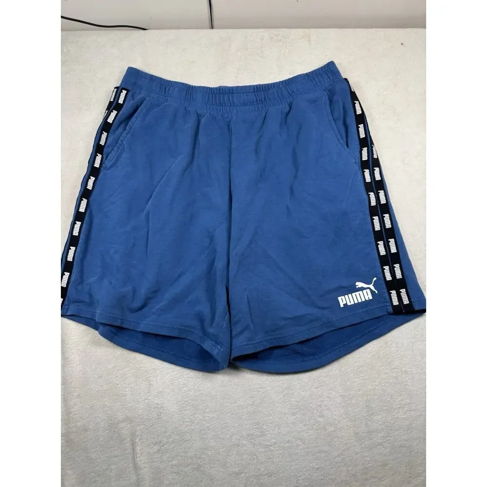 Puma Men’s Blue Fleece Shorts Logo Tape Side XL Athletic Lounge Sweat Shorts